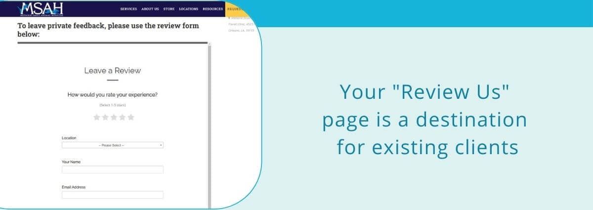 Screenshot of Metarie Small Animal Hospital Review Us page